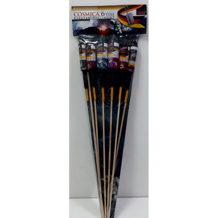 Vendita online Fuochi D'Artificio F2 RAZZO COSMICA 6 TEILE RAKETEN SRTIMENT costo  32,90 €  spedizione in 2-3 giorni