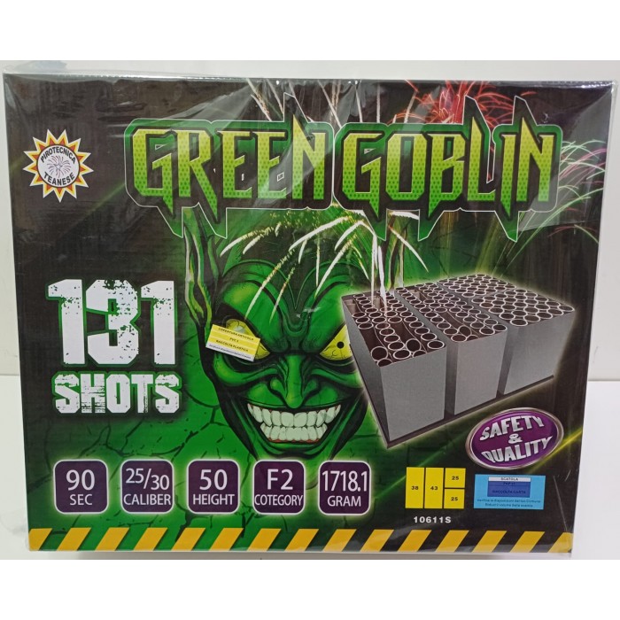Vendita online Fuochi D'Artificio F2 GREEN GOBLIN 131 COLPI costo  139,00 €  spedizione in 2-3 giorni