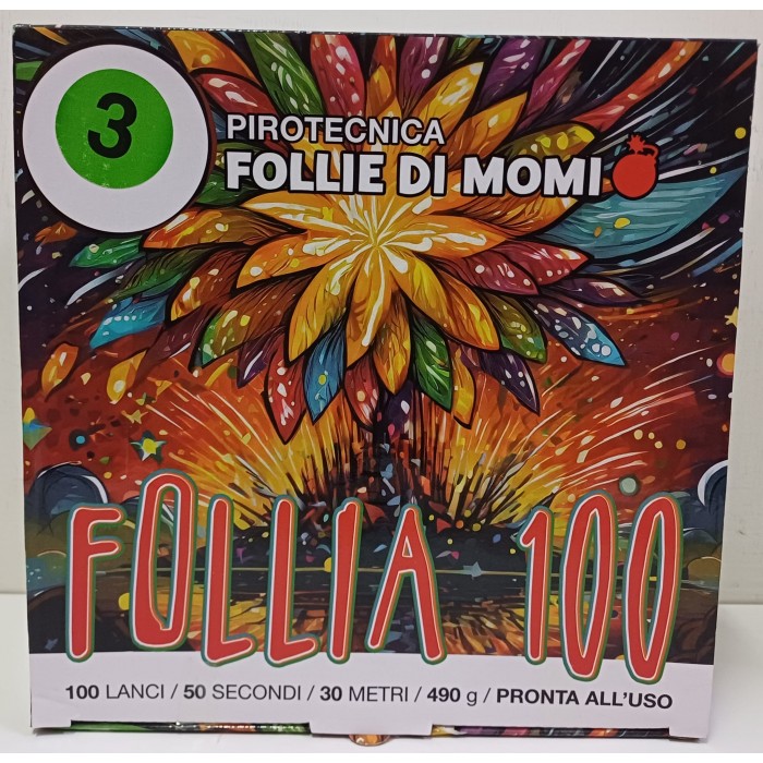 Vendita online Fuochi D'Artificio F2 FOLLIA 100 COLPI EFFETTO N3 costo  29,90 €  spedizione in 2-3 giorni