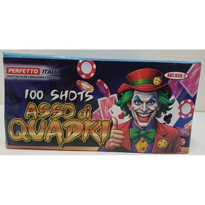 Vendita online Fuochi D'Artificio F2 ASSO DI QUADRI 100 SHOTS costo  36,90 €  spedizione in 2-3 giorni